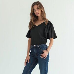 HELLOMILKTEE Elegant Black Puff Sleeve Top OS